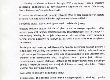 Podziękowania Prezesa OSP Cieszyn-Mnisztwo